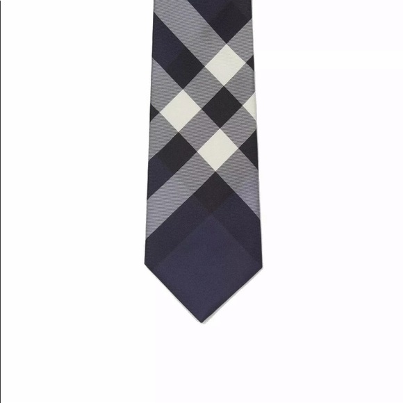 Burberry Classic Check Silk Skinny Tie Navy Blue - Picture 1 of 5